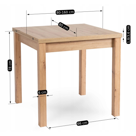 Stół kwadratowy rozkładany nowoczesny w stylu loftowym 80-160cm