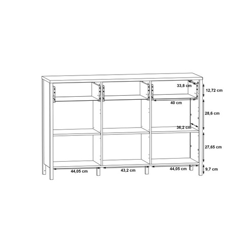 Komoda na nóżkach z szufladami i półkami 140 cm Kirikus 