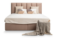 Łóżko tapicerowane beżowe z materacem 140x200 cm i zagłówkiem Wenus