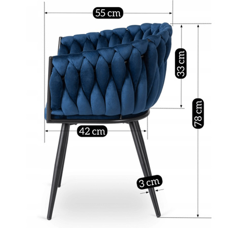 Krzesło nowoczesne tapicerowane plecione do salonu granatowe