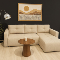 Narożnik z funkcją spania do małego salonu i dwoma pojemnikami na pościel beżowy Amaro Bis