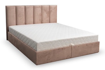 Łóżko tapicerowane 160x200 cm beżowe z materacem i zagłówkiem Wenus