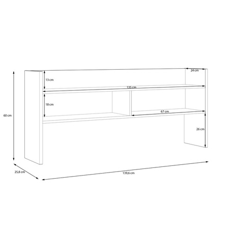 Nadstawka nad biurko z pólkami 140cm dąb artisan 